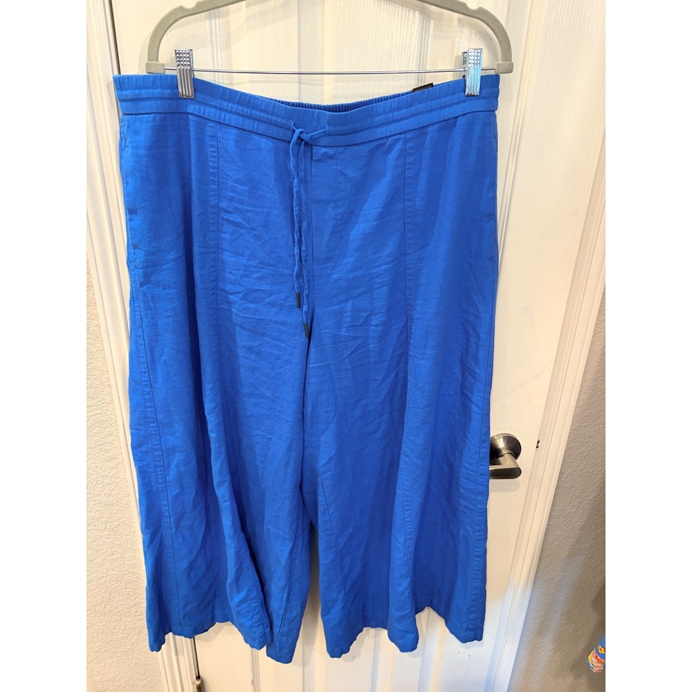 Simply Vera Vera Wang Pants Blue Linen Blend Wide Leg Crop Drawstring PXL